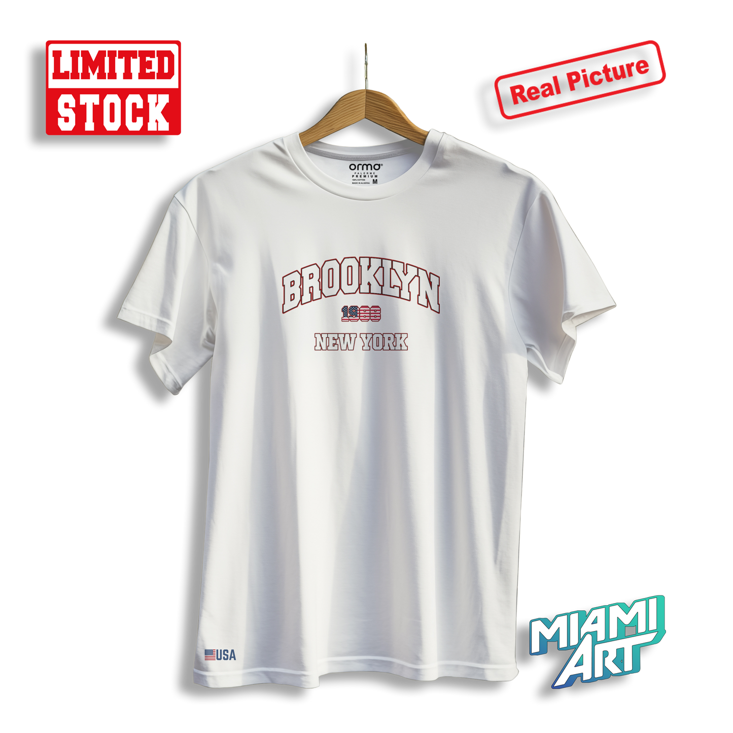T-Shirt White USA Brooklyn Red