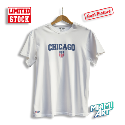 T-Shirt White USA Chicago Blue