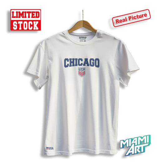 T-Shirt White USA Chicago Blue